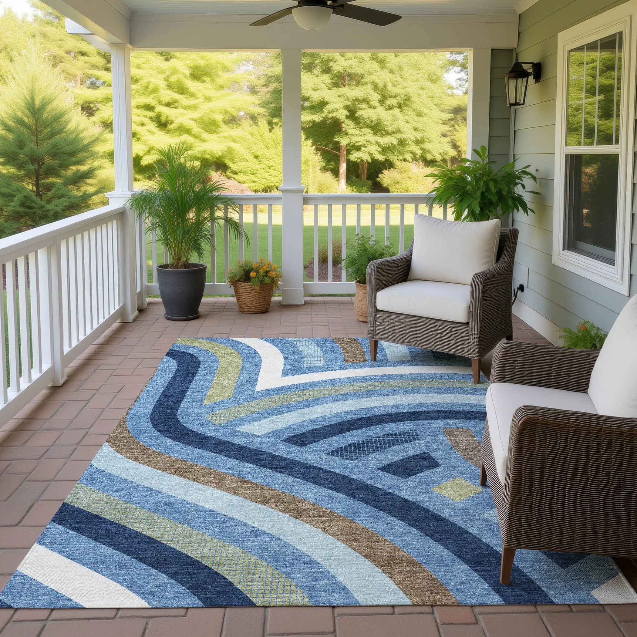 3' X 5' Denim Blue And Navy Blue Abstract Washable Indoor Outdoor Area Rug Homeroots Outdoor