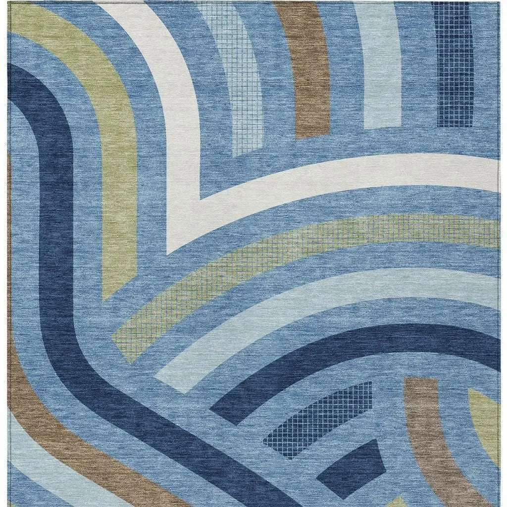 3' X 5' Denim Blue And Navy Blue Abstract Washable Indoor Outdoor Area Rug Homeroots Outdoor