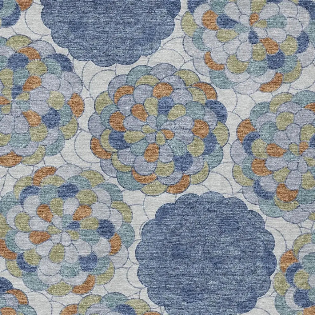 3' X 5' Denim Blue And Silver Floral Washable Indoor Outdoor Area Rug Homeroots Outdoor