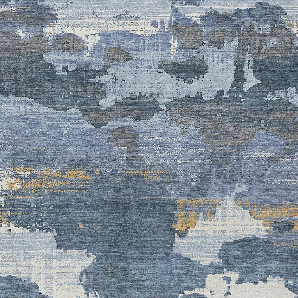 3' X 5' Denim Blue And Sky Blue Abstract Washable Indoor Outdoor Area Rug Homeroots Outdoor