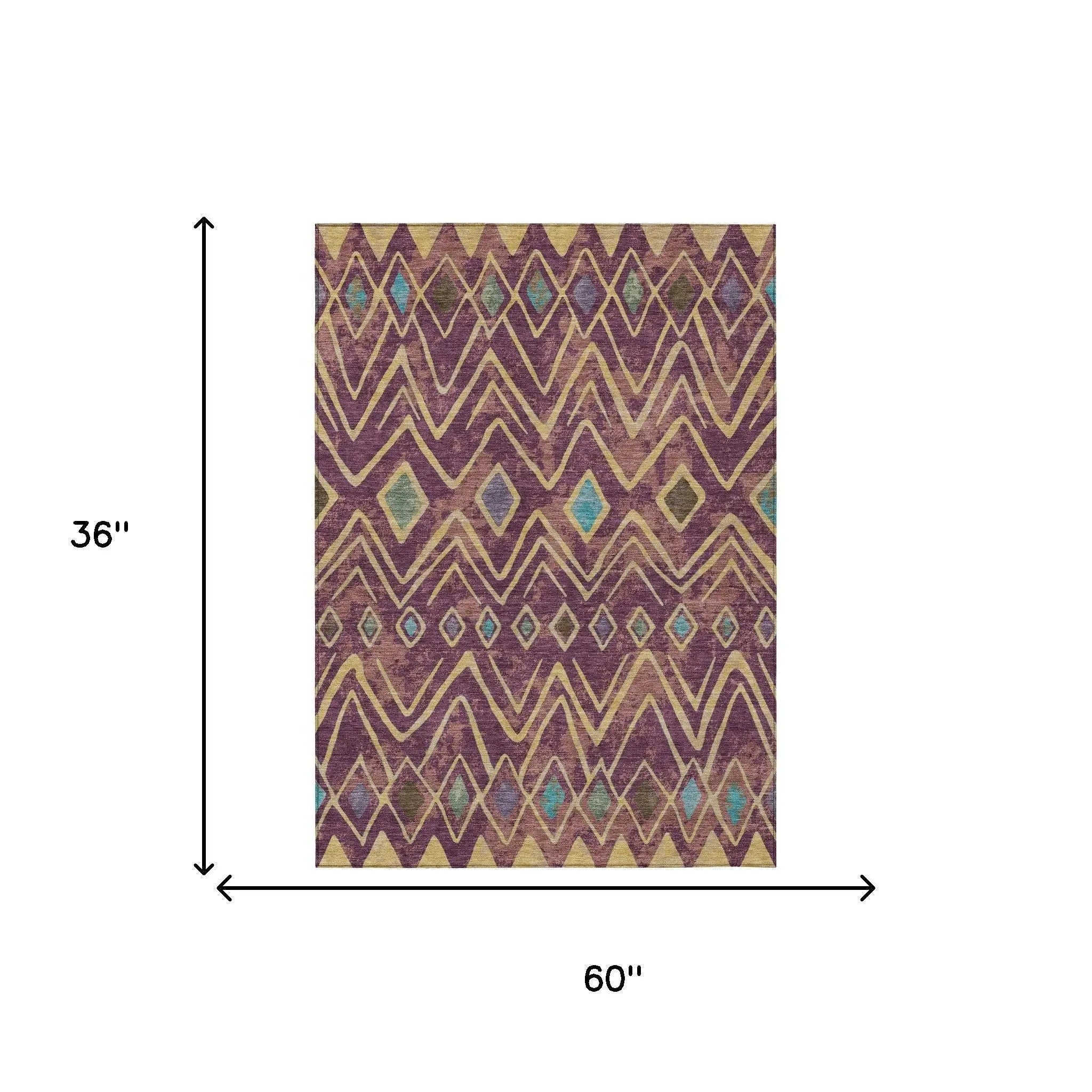 3' X 5' Eggplant And Blue Geometric Washable Indoor Outdoor Area Rug Homeroots Outdoor