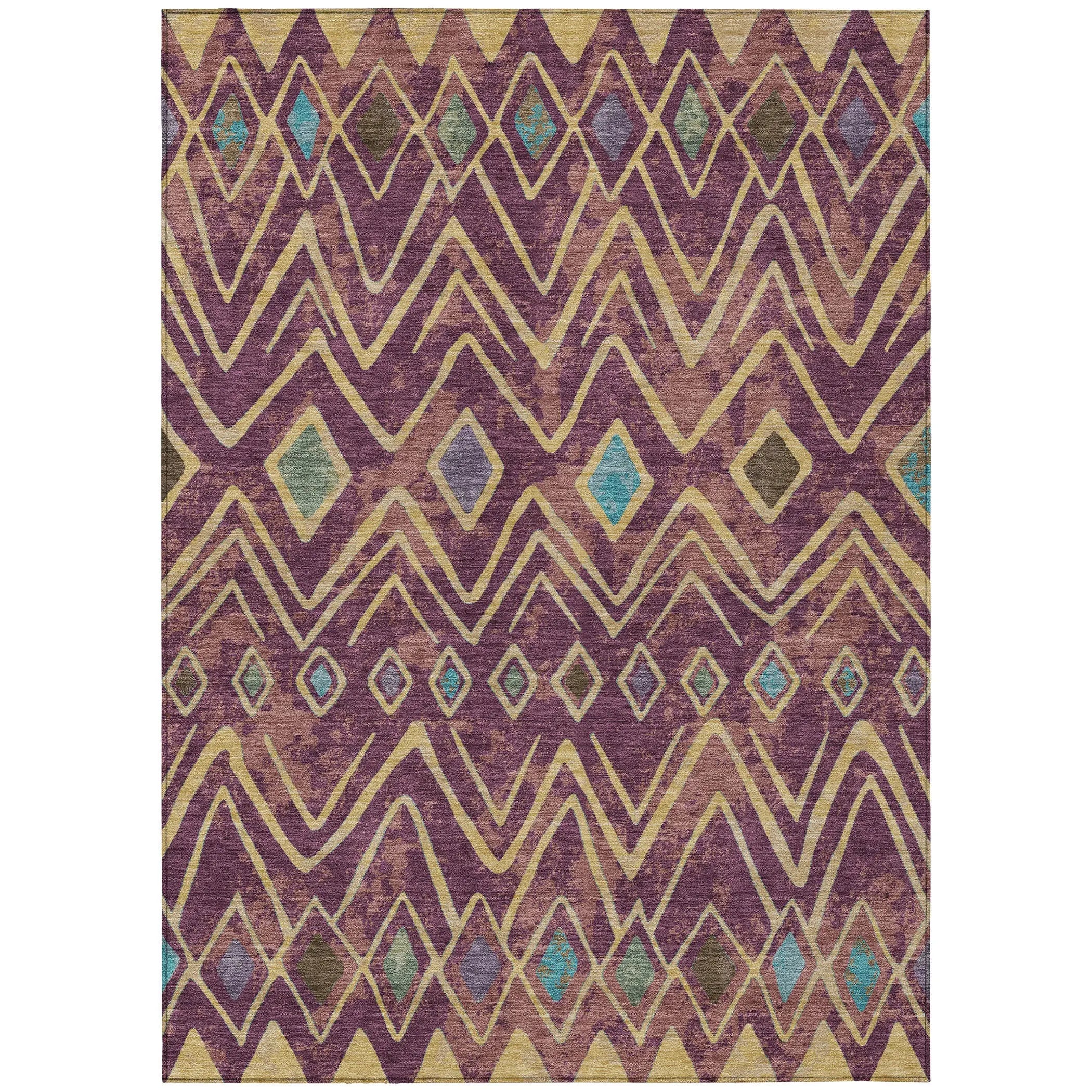 3' X 5' Eggplant And Blue Geometric Washable Indoor Outdoor Area Rug Homeroots Outdoor