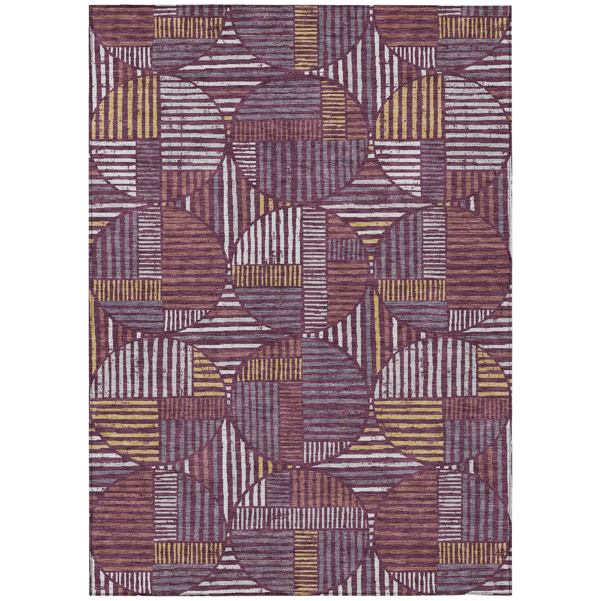 3' X 5' Eggplant And Brown Geometric Washable Indoor Outdoor Area Rug Homeroots Outdoor