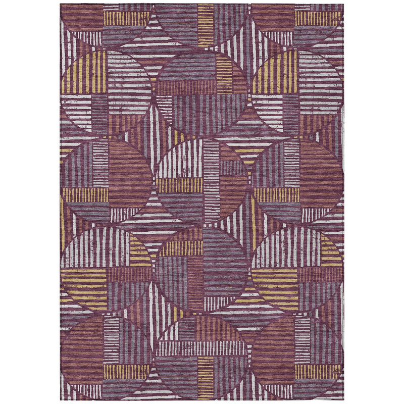 3' X 5' Eggplant And Brown Geometric Washable Indoor Outdoor Area Rug Homeroots Outdoor