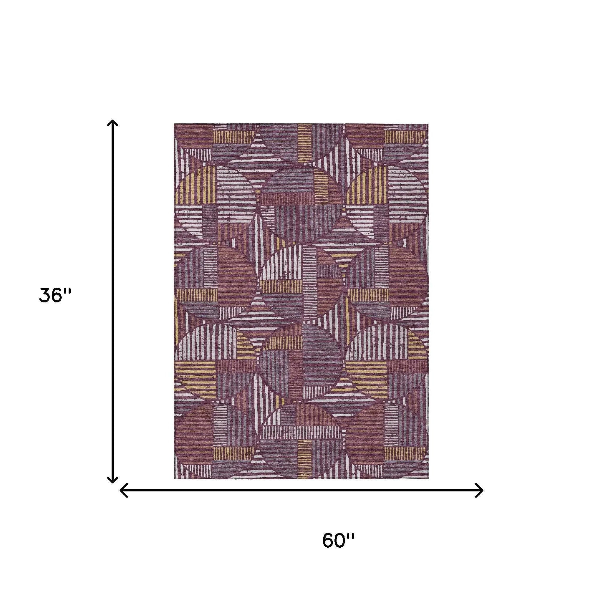 3' X 5' Eggplant And Brown Geometric Washable Indoor Outdoor Area Rug Homeroots Outdoor