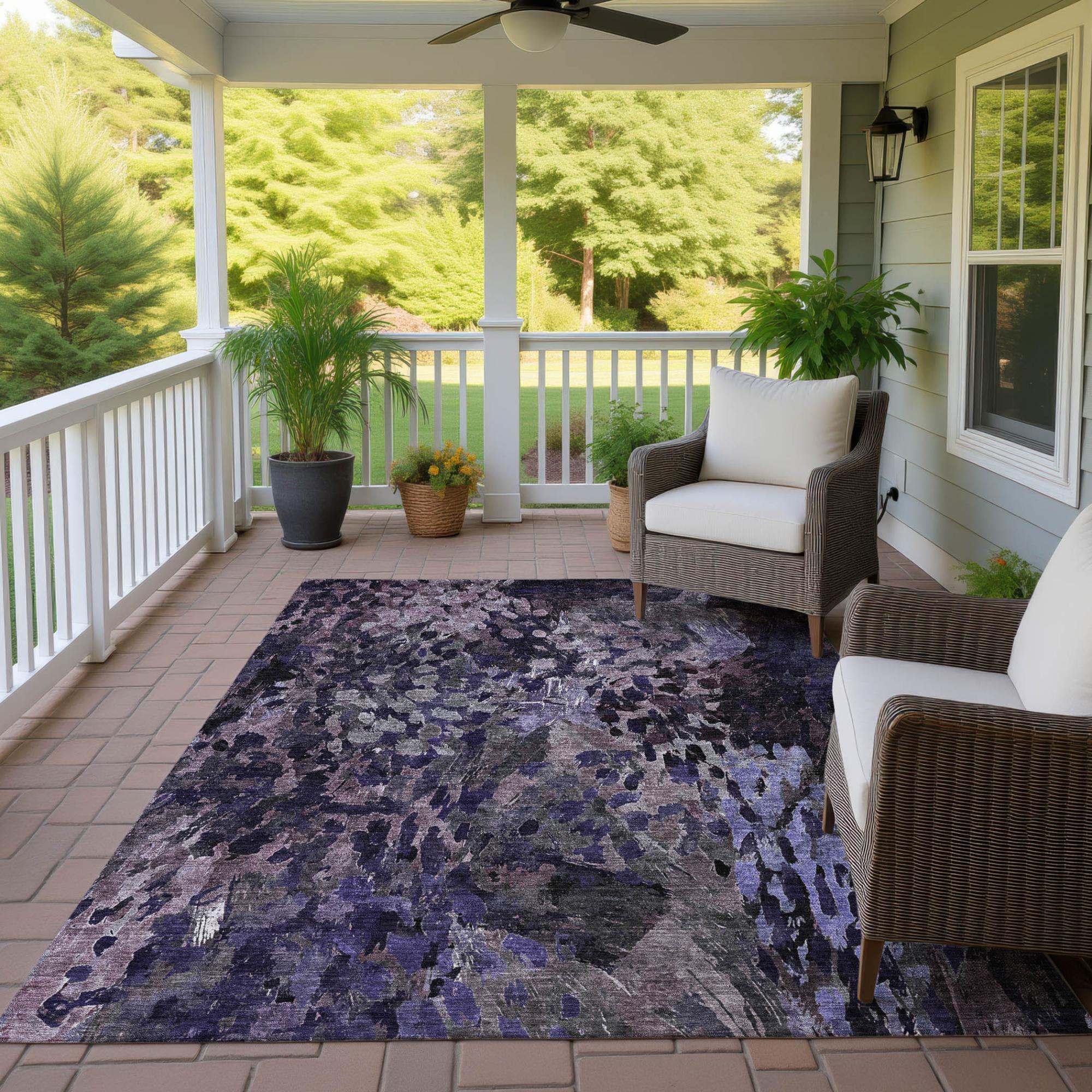 3' X 5' Eggplant And Purple Abstract Washable Indoor Outdoor Area Rug Homeroots Outdoor