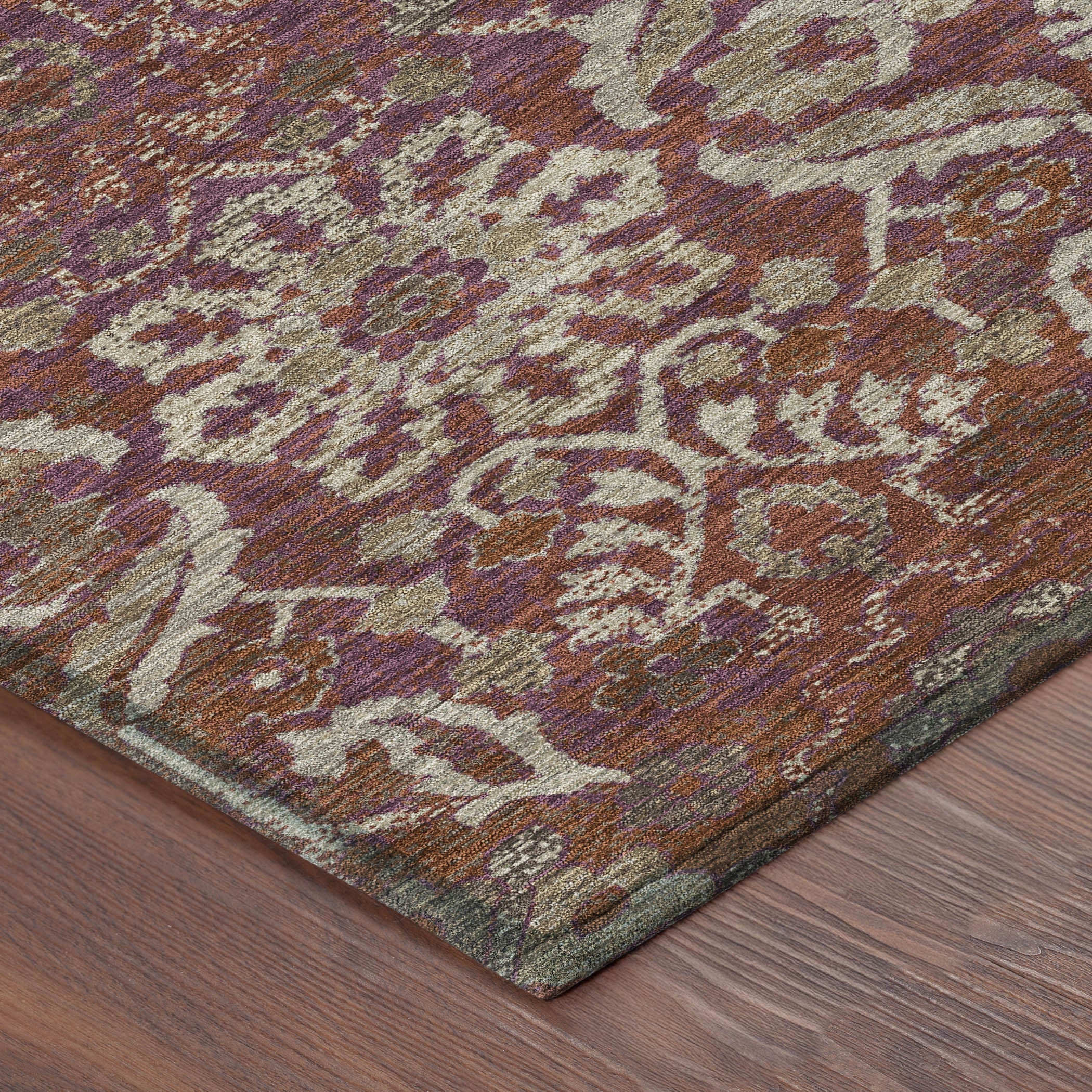 3' X 5' Eggplant And Purple Damask Washable Indoor Outdoor Area Rug Homeroots Outdoor