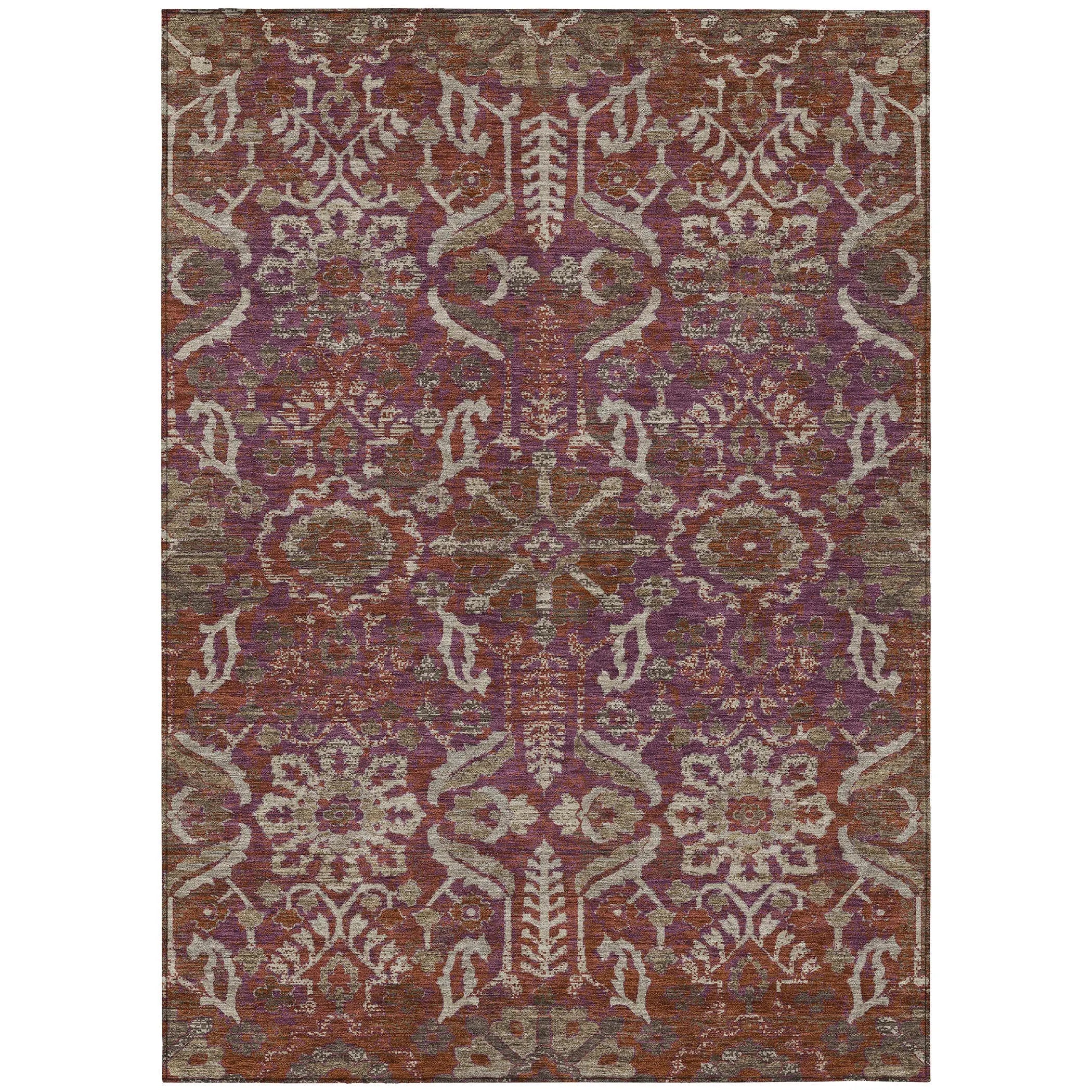 3' X 5' Eggplant And Purple Damask Washable Indoor Outdoor Area Rug Homeroots Outdoor