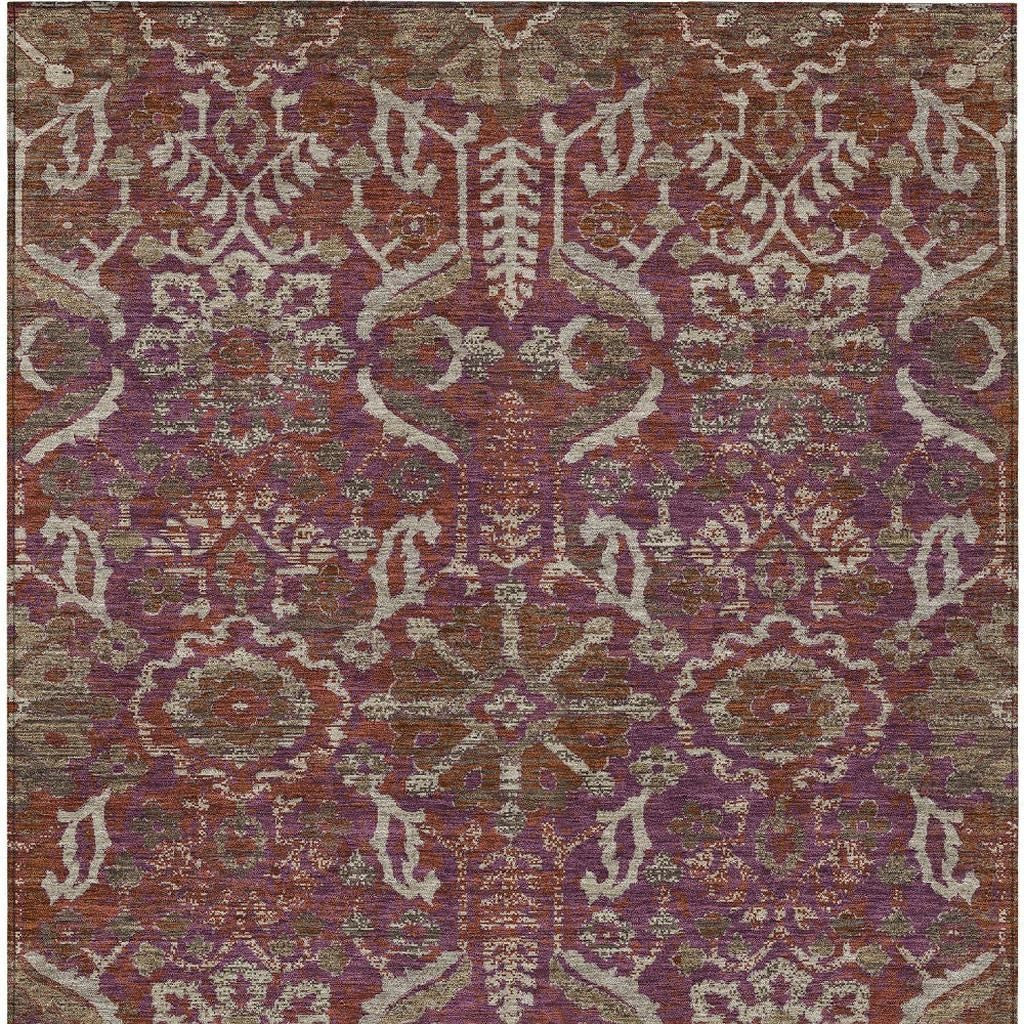 3' X 5' Eggplant And Purple Damask Washable Indoor Outdoor Area Rug Homeroots Outdoor