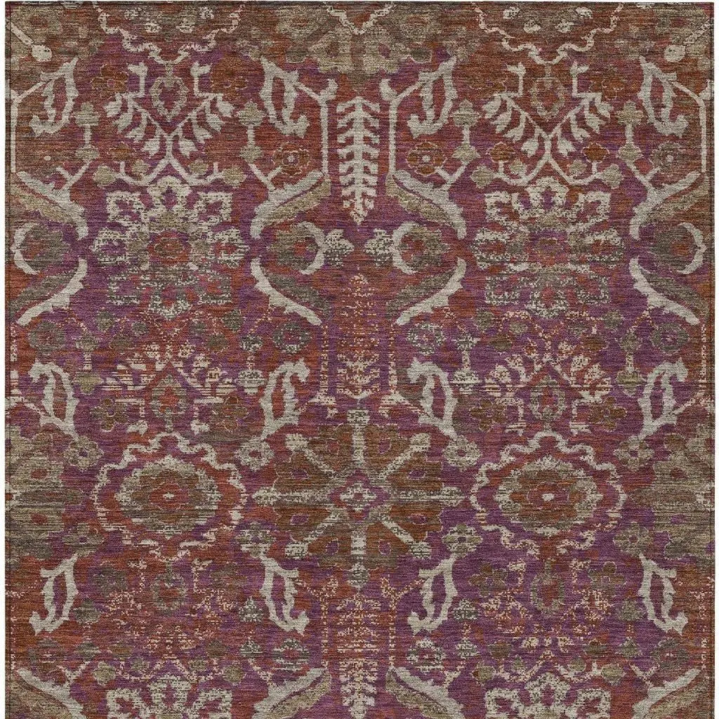 3' X 5' Eggplant And Purple Damask Washable Indoor Outdoor Area Rug Homeroots Outdoor