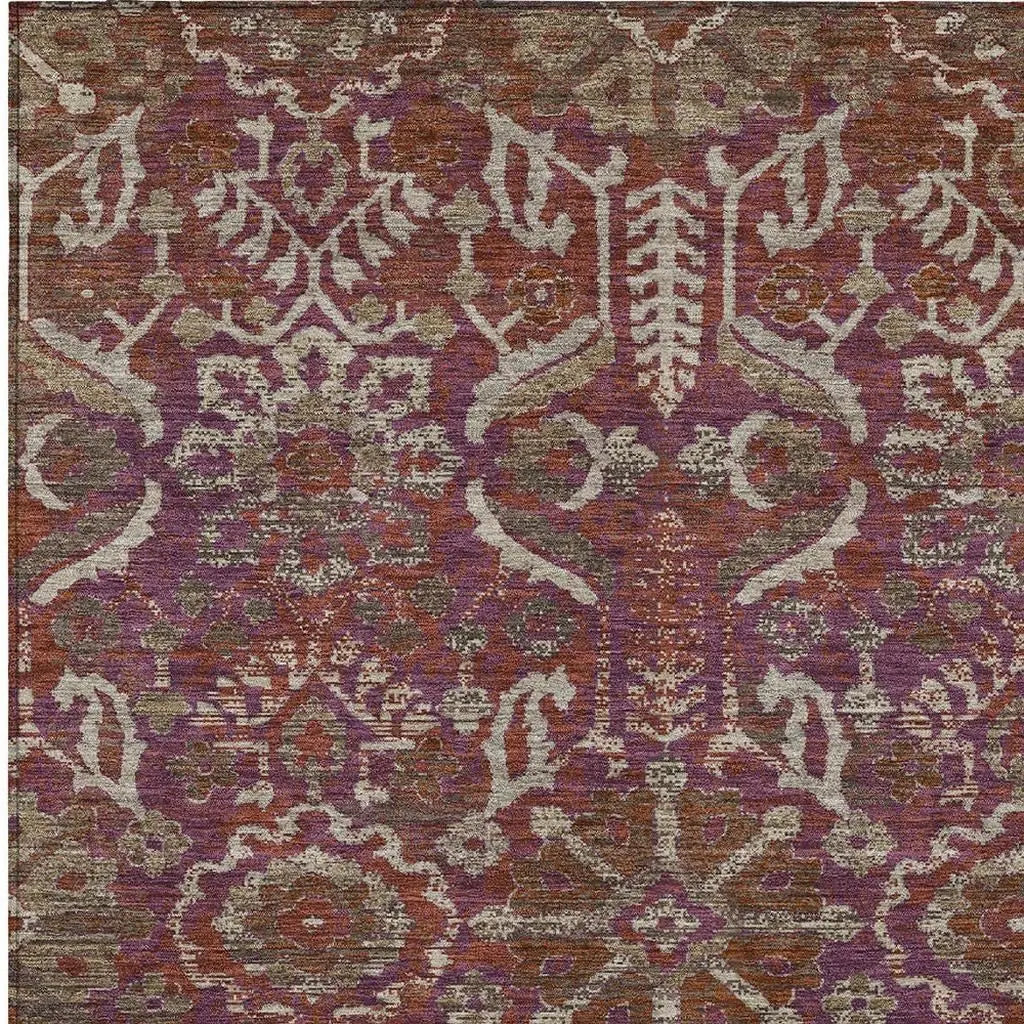 3' X 5' Eggplant And Purple Damask Washable Indoor Outdoor Area Rug Homeroots Outdoor