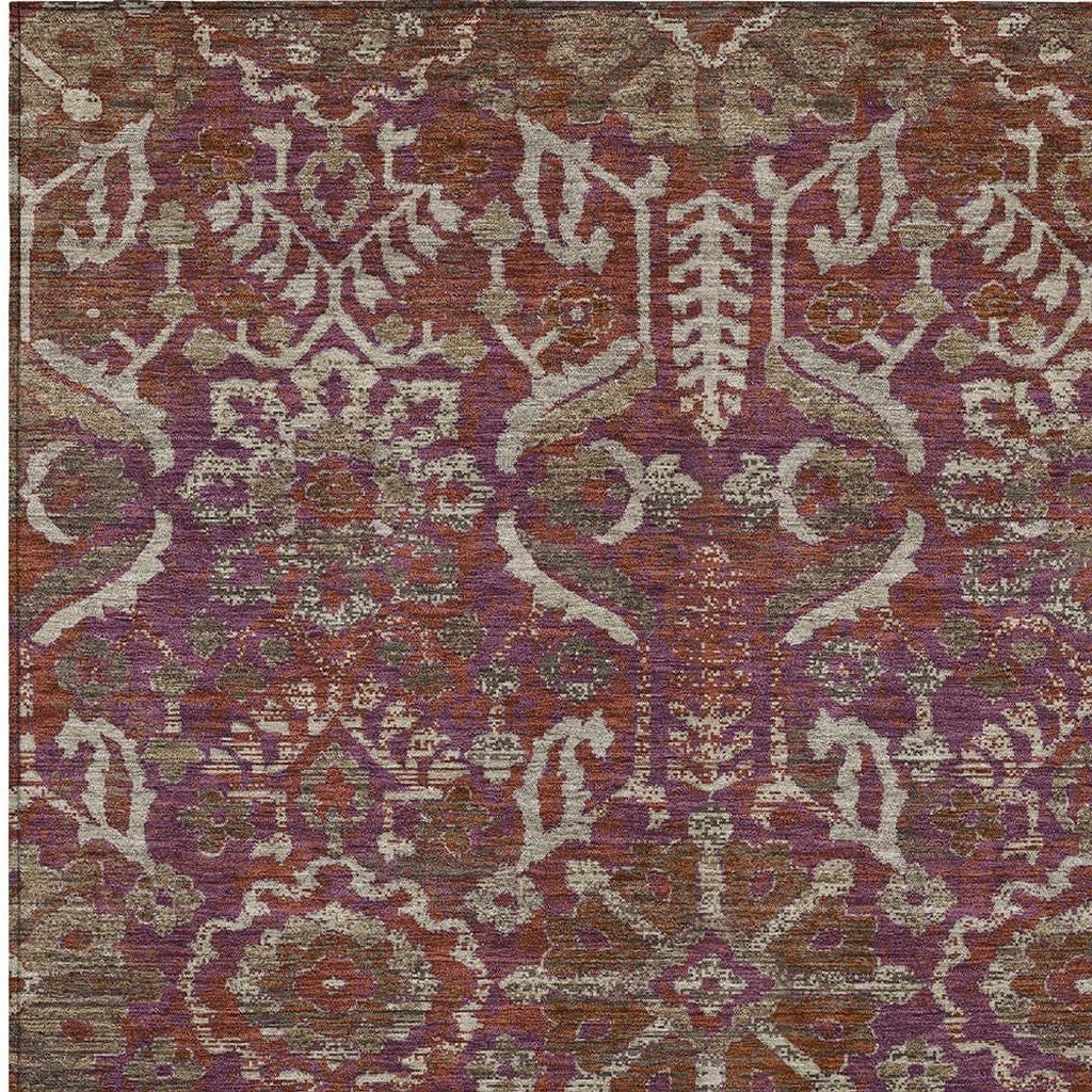 3' X 5' Eggplant And Purple Damask Washable Indoor Outdoor Area Rug Homeroots Outdoor