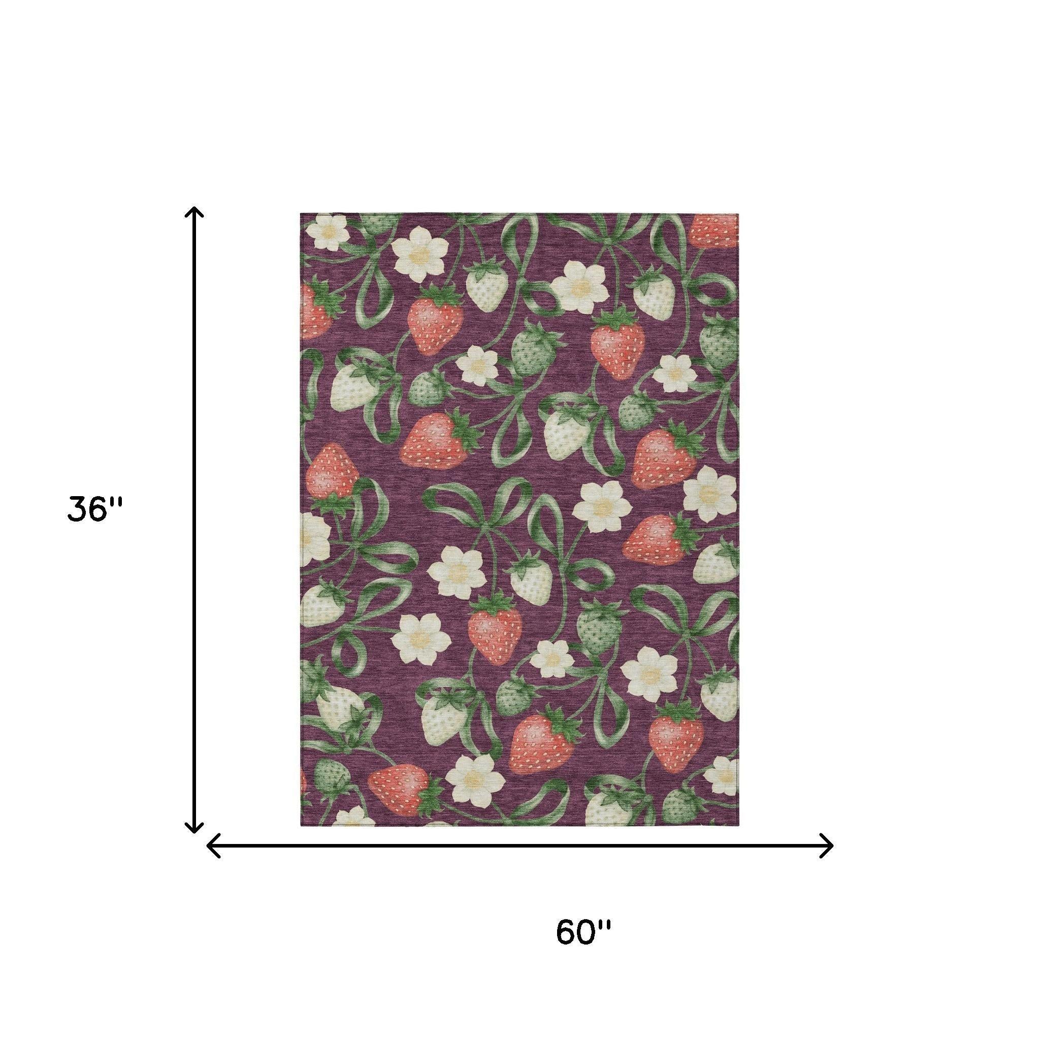 3' X 5' Eggplant And Purple Floral Washable Indoor Outdoor Area Rug Homeroots Outdoor
