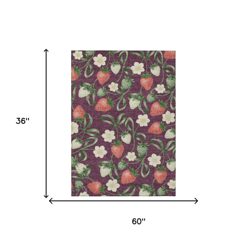 3' X 5' Eggplant And Purple Floral Washable Indoor Outdoor Area Rug Homeroots Outdoor