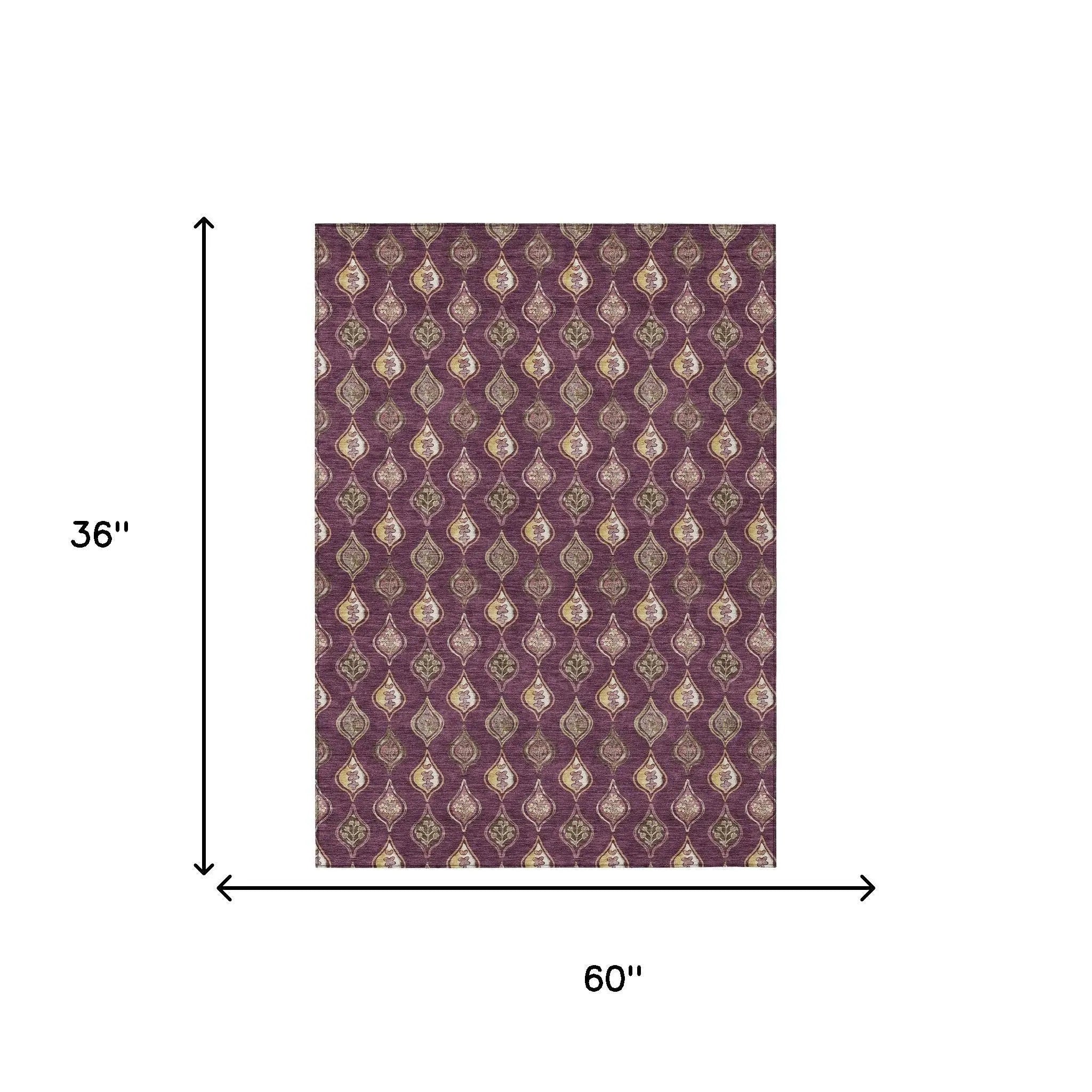 3' X 5' Eggplant And Purple Floral Washable Indoor Outdoor Area Rug Homeroots Outdoor