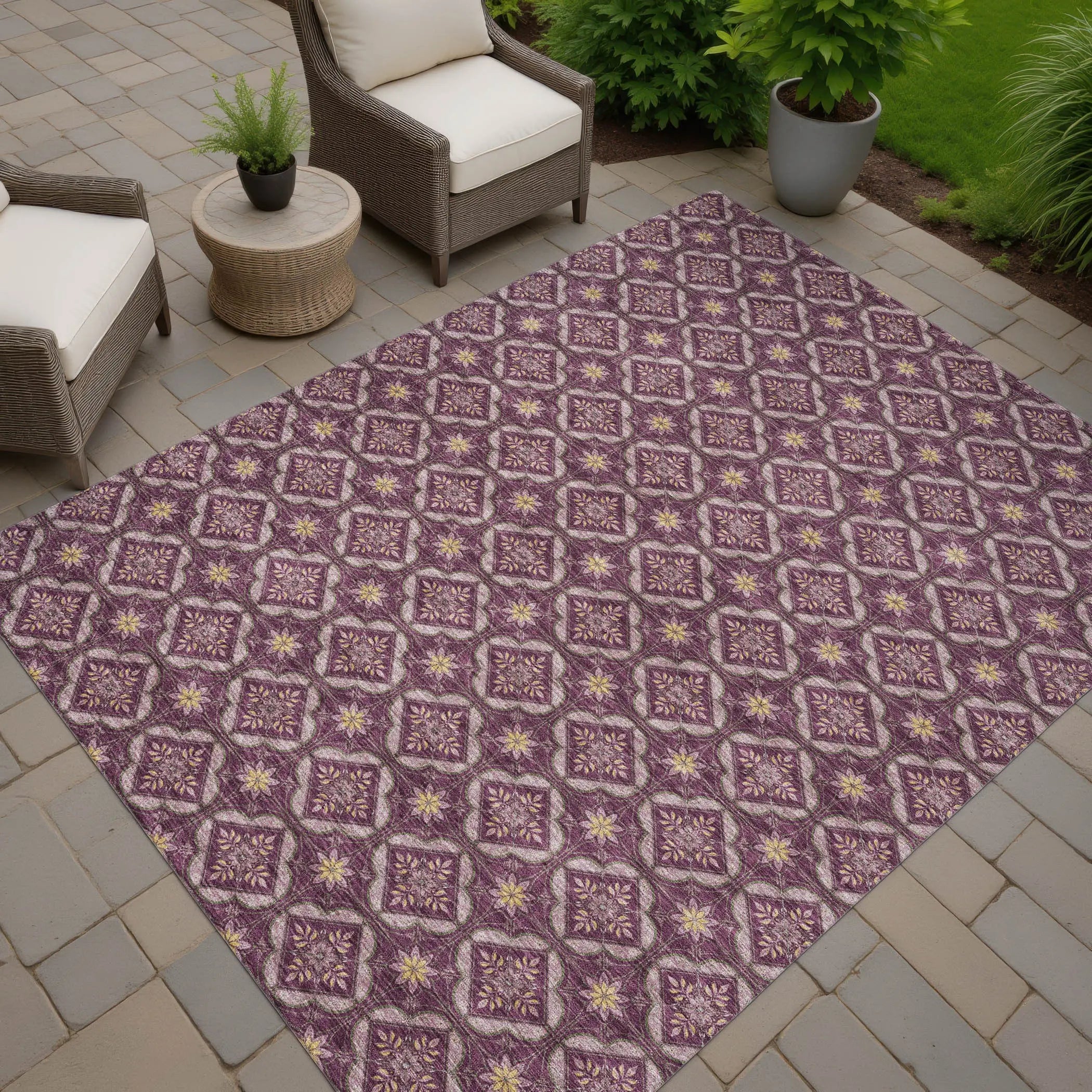 3' X 5' Eggplant And Purple Geometric Washable Indoor Outdoor Area Rug Homeroots Outdoor