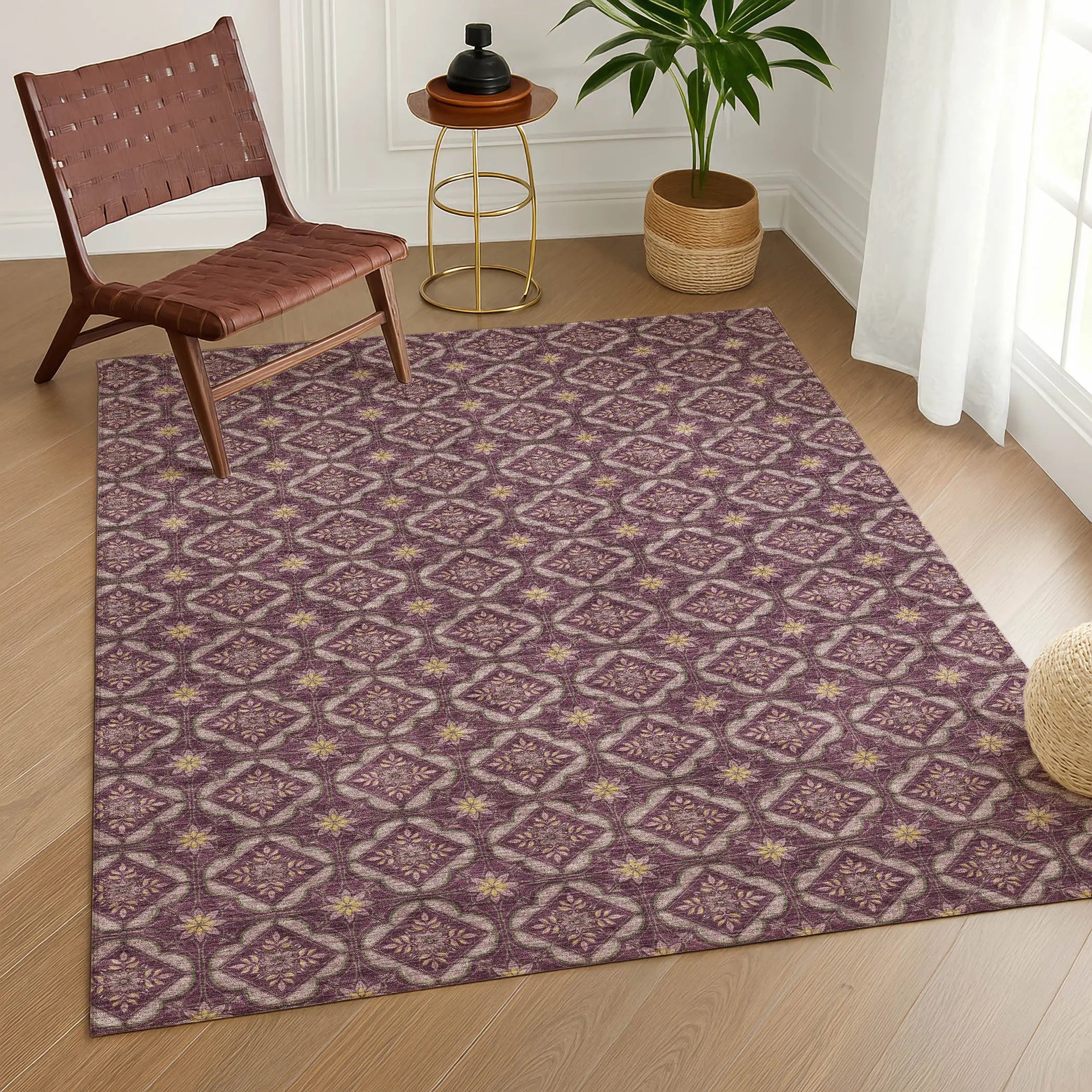 3' X 5' Eggplant And Purple Geometric Washable Indoor Outdoor Area Rug Homeroots Outdoor