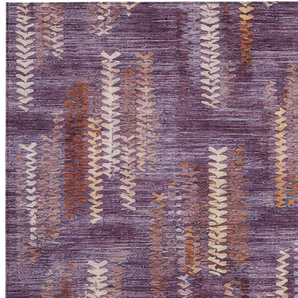 3' X 5' Eggplant And Purple Striped Washable Indoor Outdoor Area Rug Homeroots Outdoor