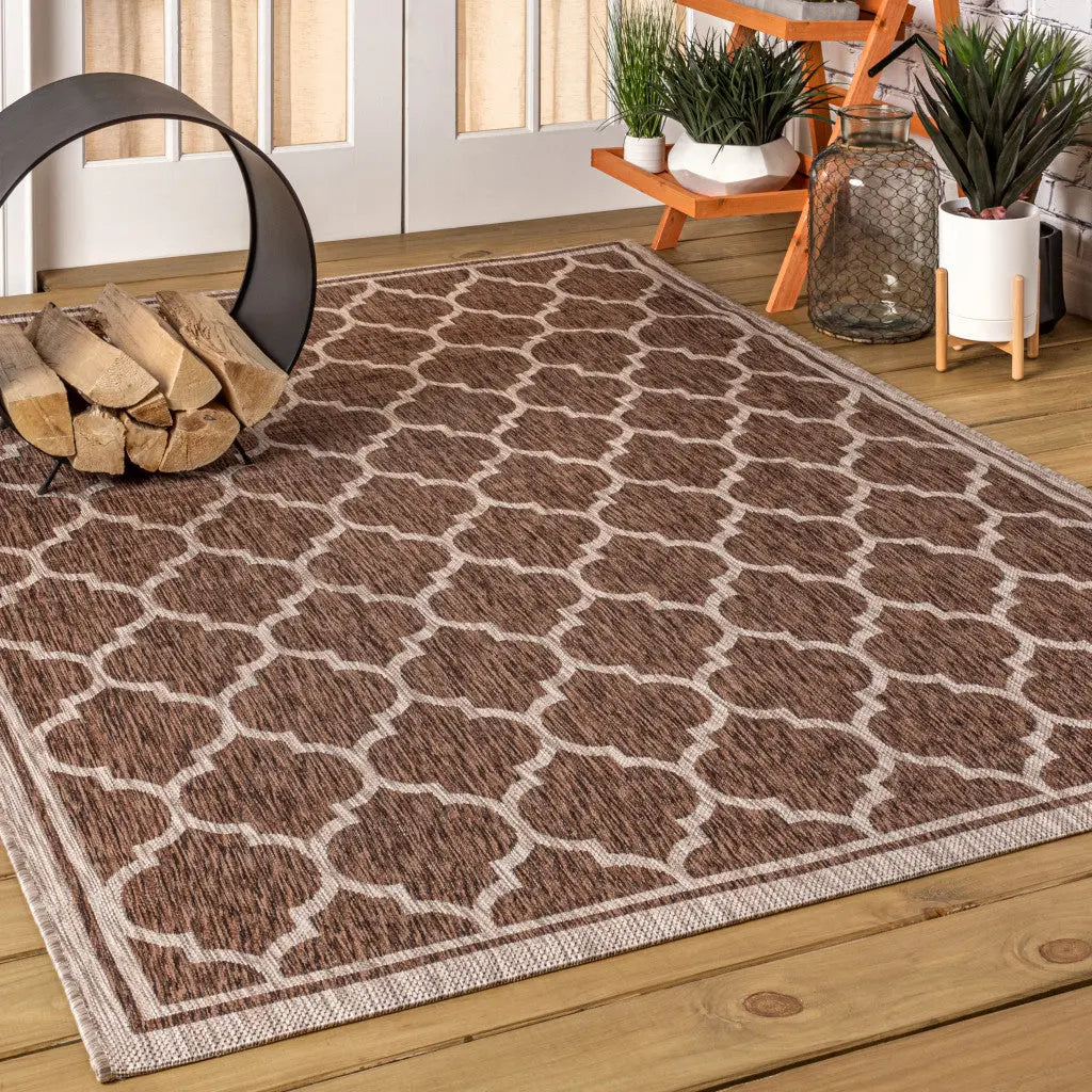 3' X 5' Espresso And Taupe Geometric Indoor Outdoor Area Rug Homeroots Outdoor