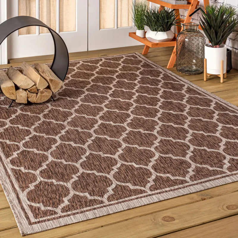 3' X 5' Espresso And Taupe Geometric Indoor Outdoor Area Rug Homeroots Outdoor