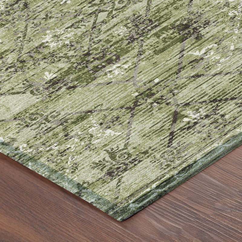3' X 5' Fern Green And Brown Geometric Washable Indoor Outdoor Area Rug Homeroots Outdoor