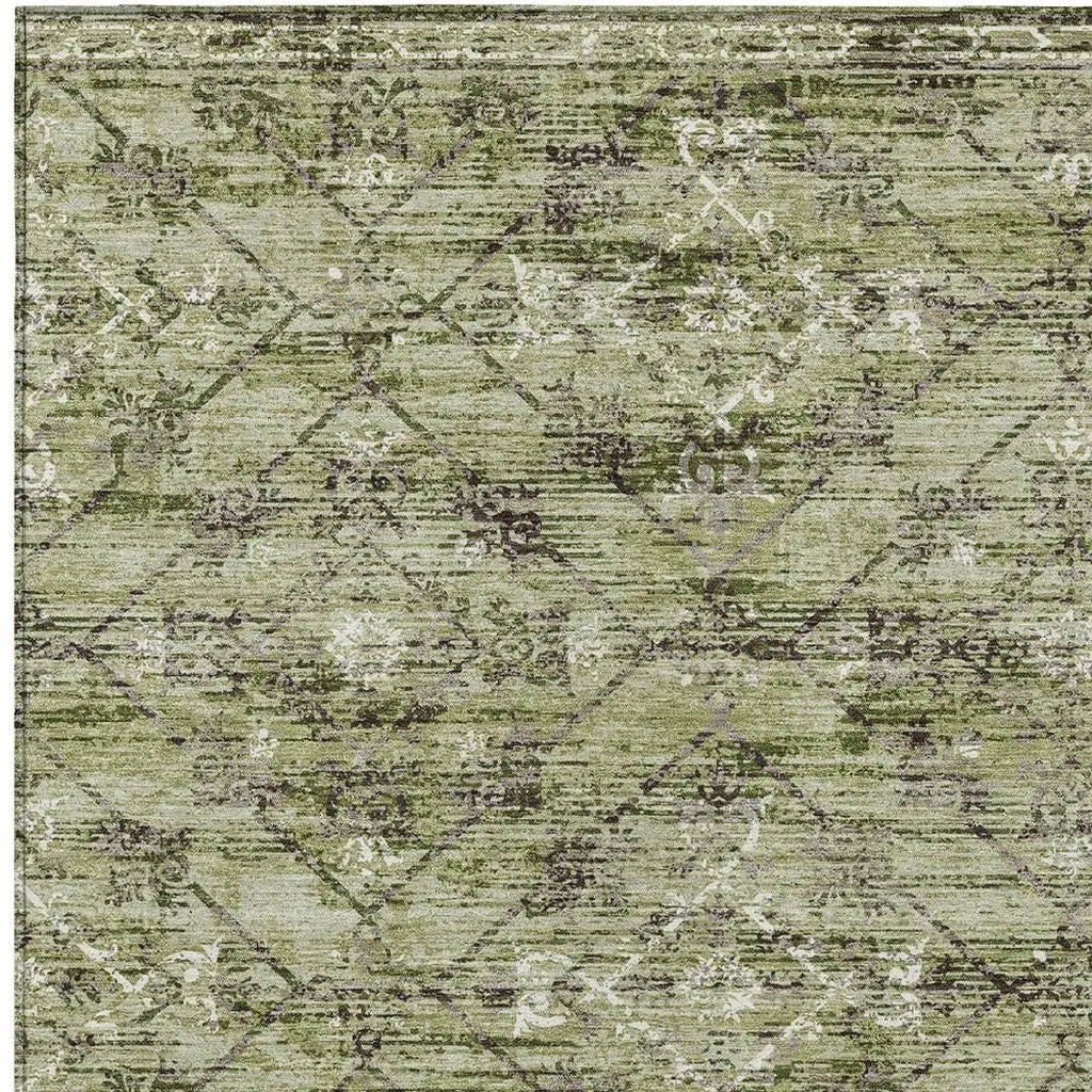 3' X 5' Fern Green And Brown Geometric Washable Indoor Outdoor Area Rug Homeroots Outdoor
