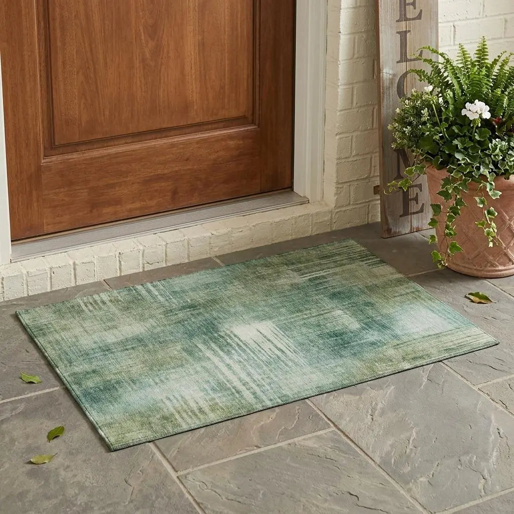 3' X 5' Fern Green And Green Abstract Washable Indoor Outdoor Area Rug Homeroots Outdoor