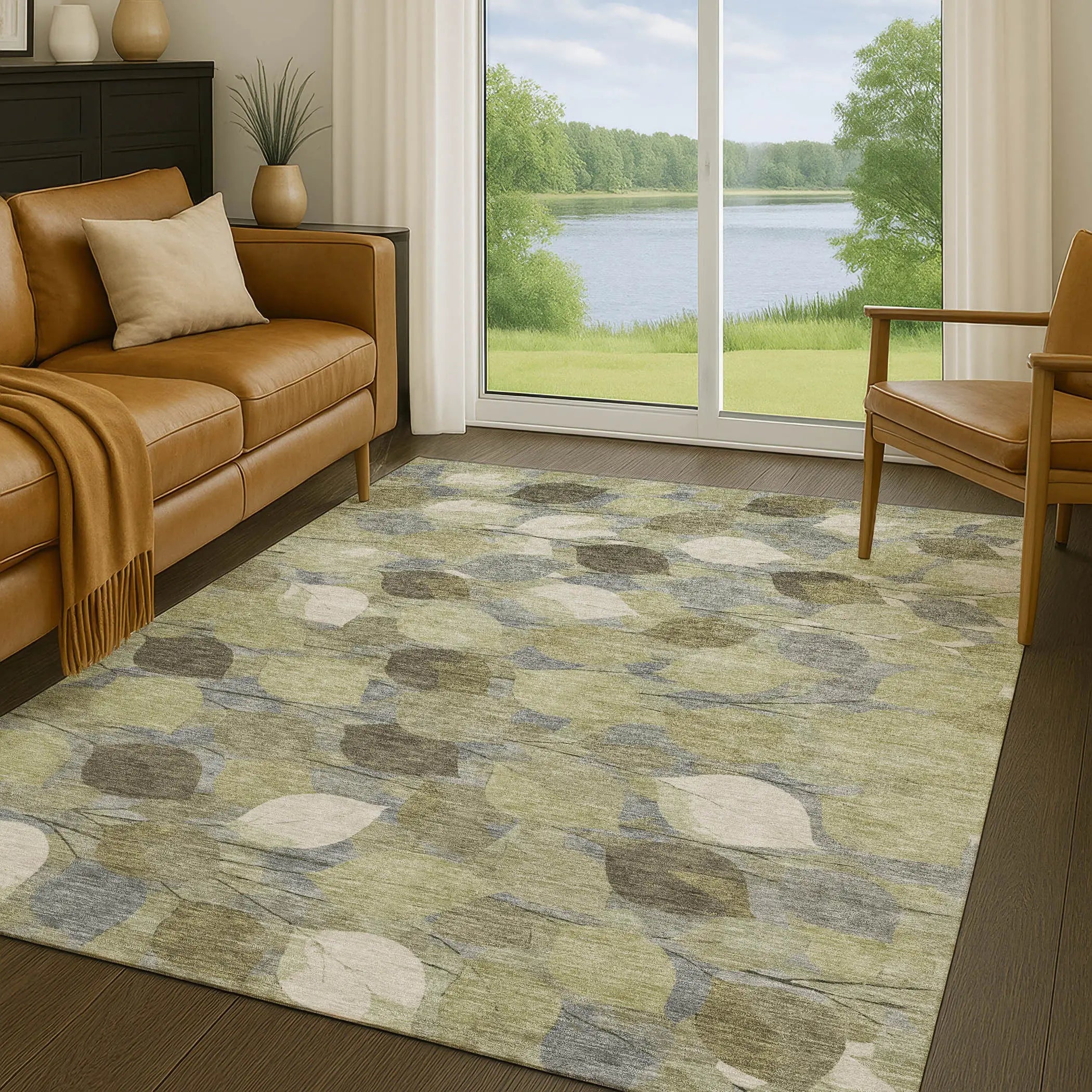 3' X 5' Fern Green And Green Floral Washable Indoor Outdoor Area Rug Homeroots Outdoor