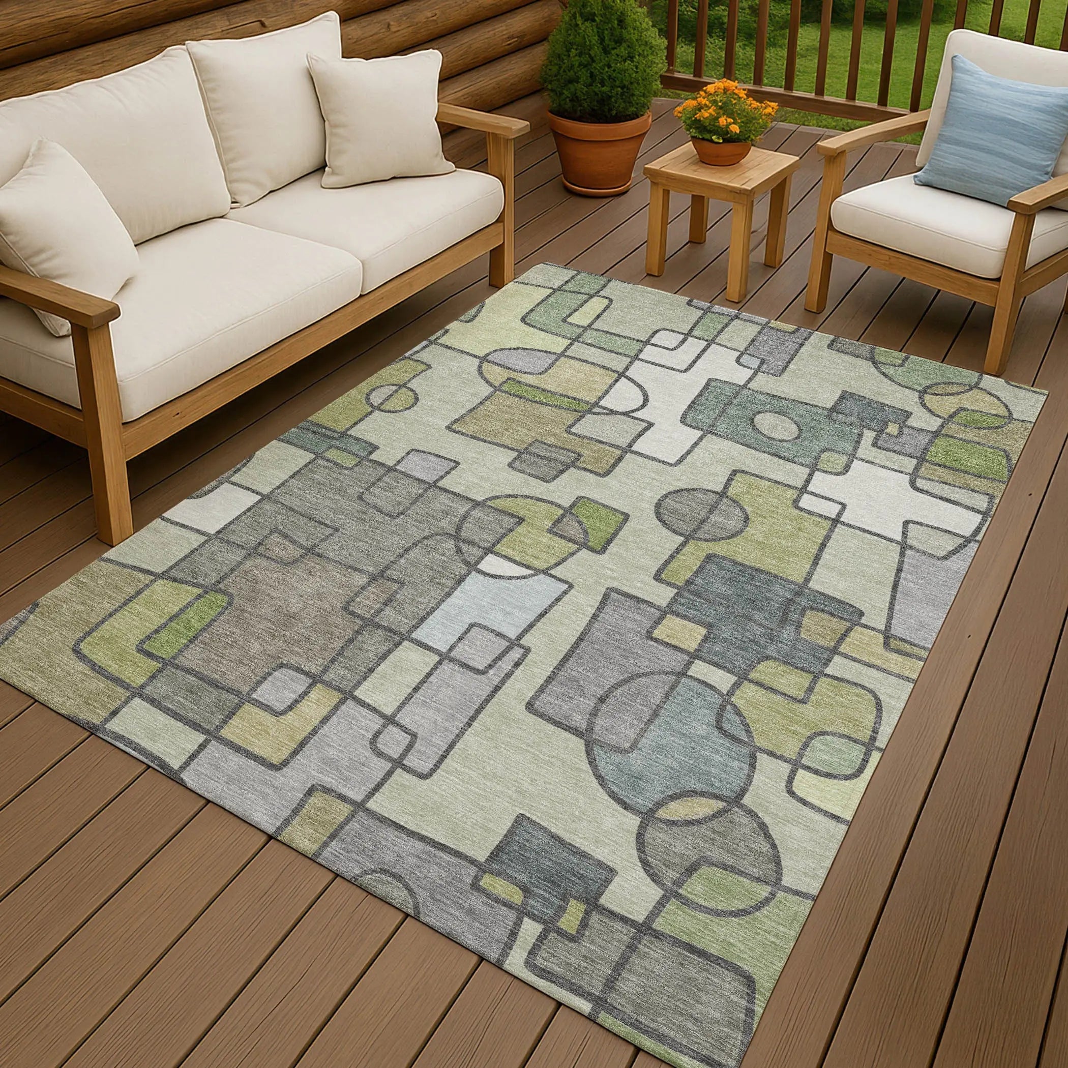 3' X 5' Fern Green And Green Geometric Washable Indoor Outdoor Area Rug Homeroots Outdoor