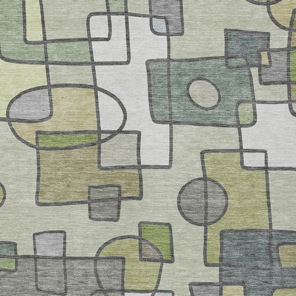 3' X 5' Fern Green And Green Geometric Washable Indoor Outdoor Area Rug Homeroots Outdoor