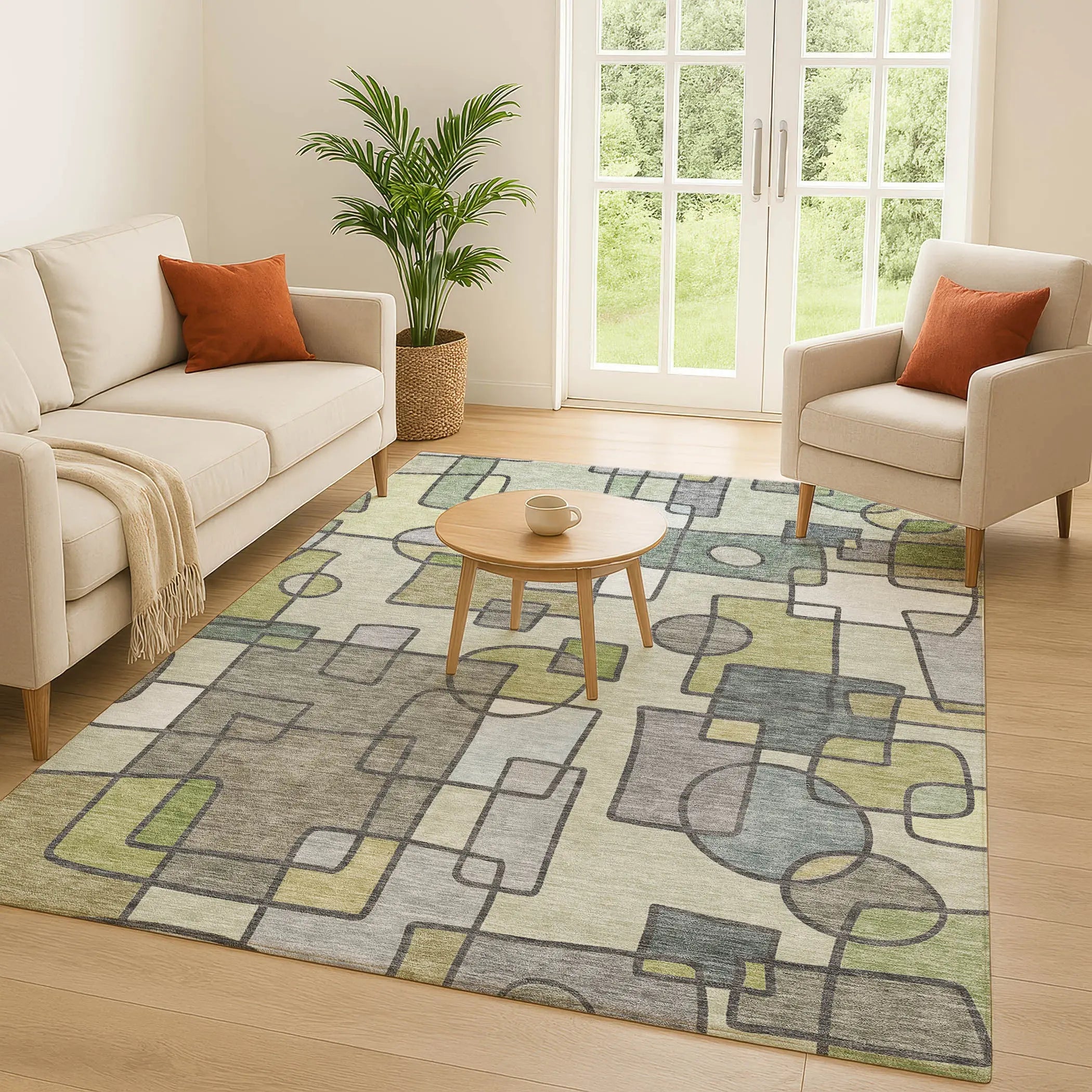 3' X 5' Fern Green And Green Geometric Washable Indoor Outdoor Area Rug Homeroots Outdoor