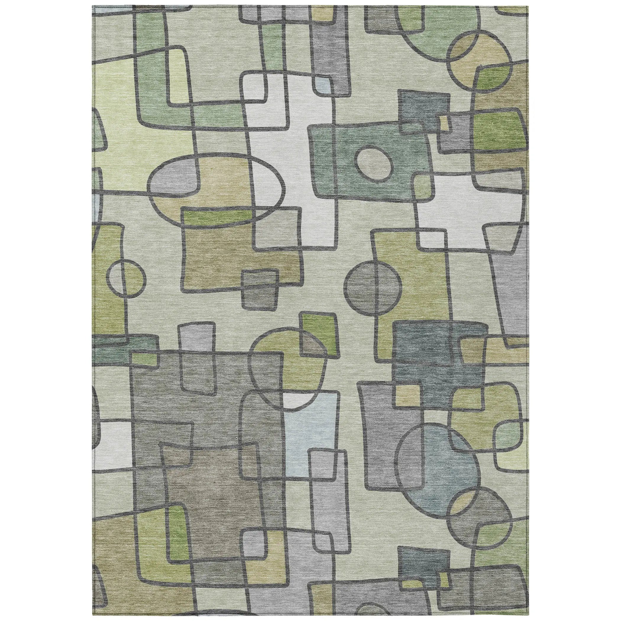3' X 5' Fern Green And Green Geometric Washable Indoor Outdoor Area Rug Homeroots Outdoor