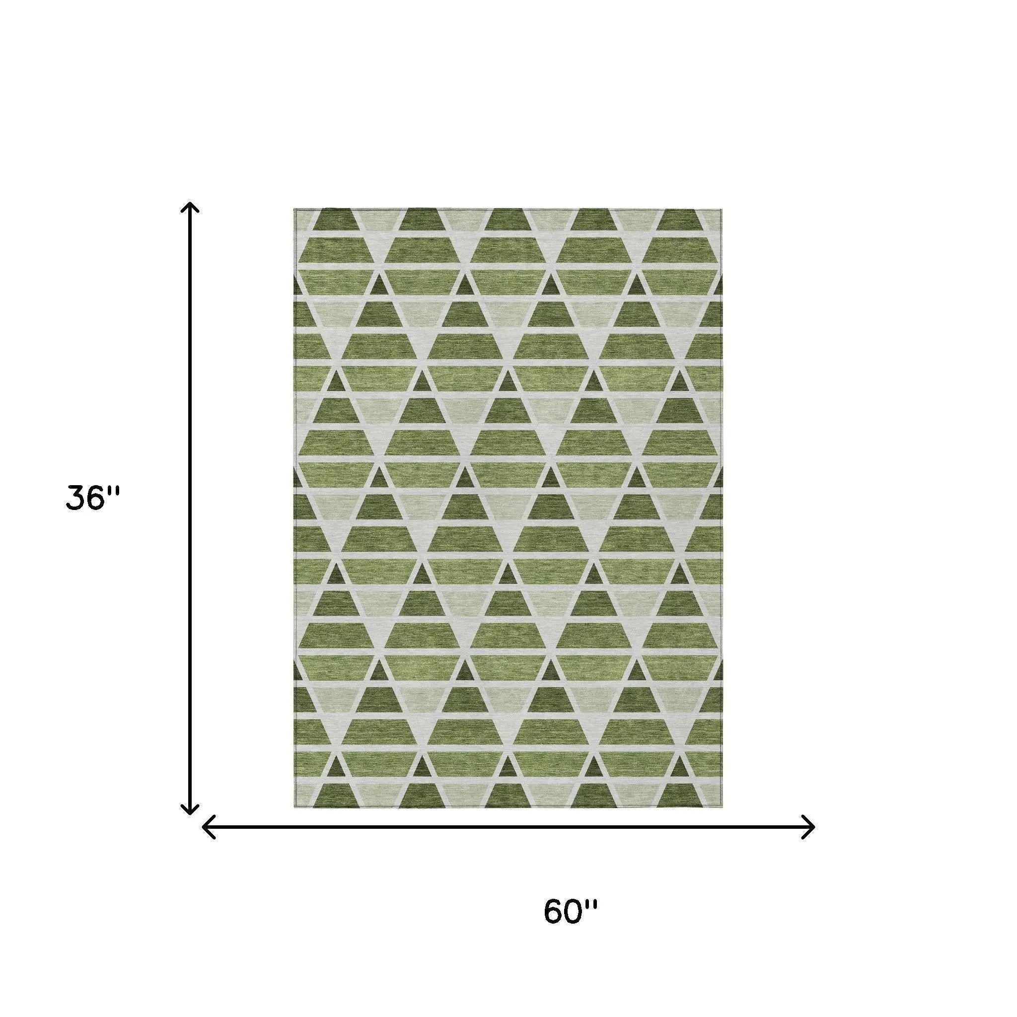 3' X 5' Fern Green And Green Geometric Washable Indoor Outdoor Area Rug Homeroots Outdoor