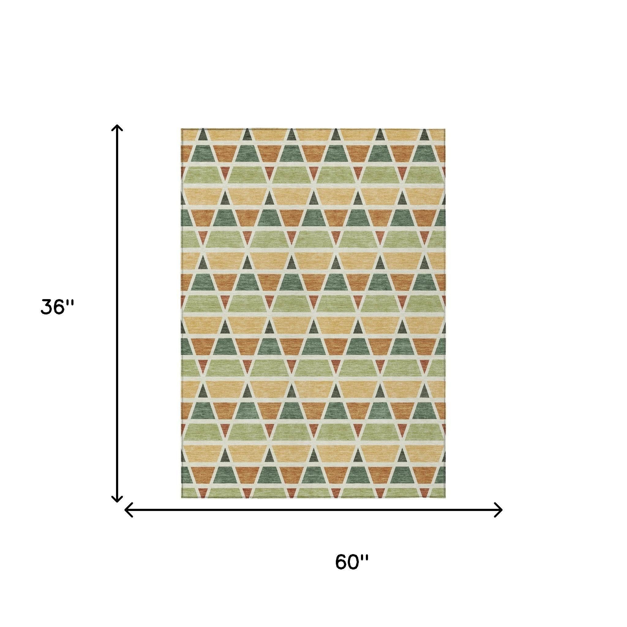 3' X 5' Fern Green And Green Geometric Washable Indoor Outdoor Area Rug Homeroots Outdoor