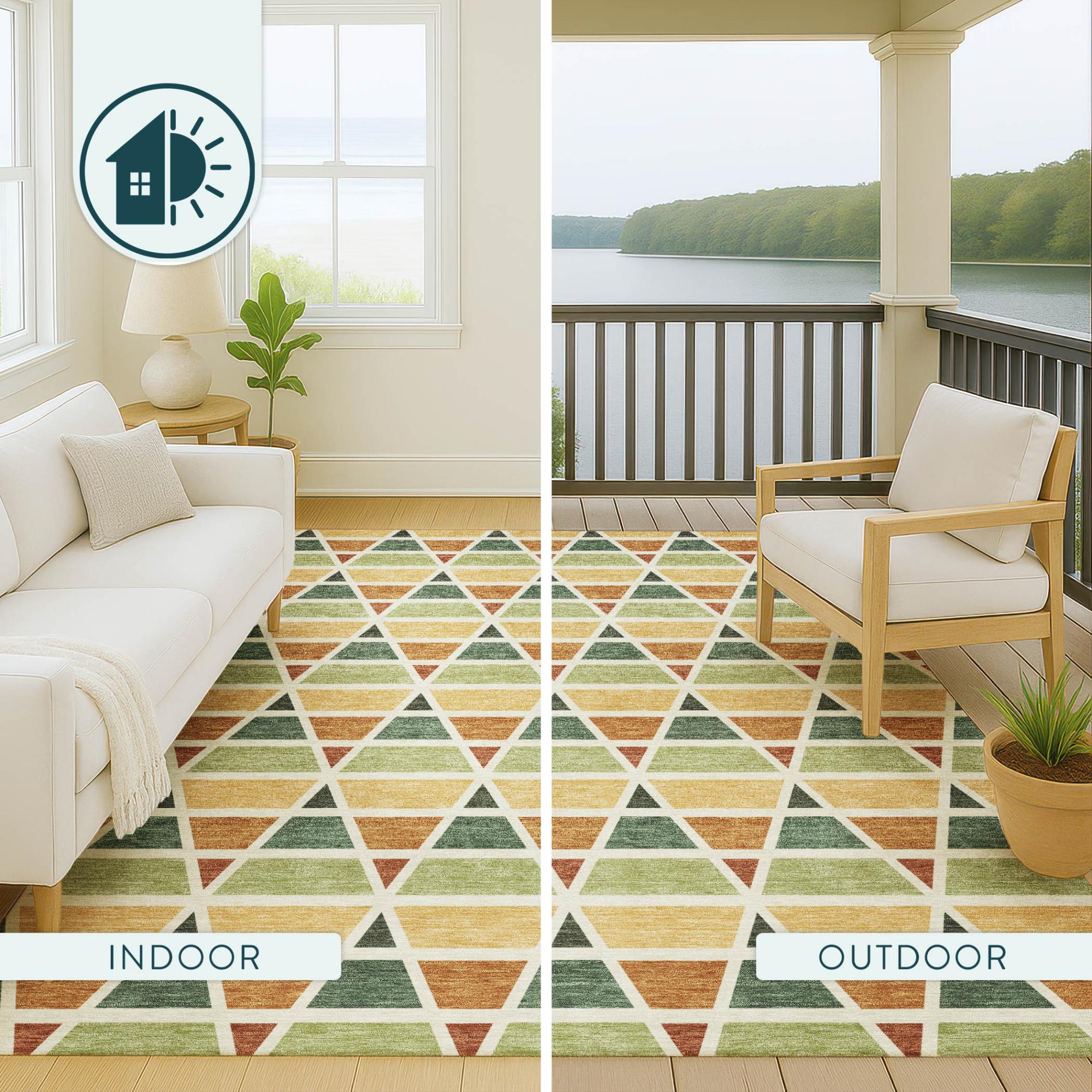 3' X 5' Fern Green And Green Geometric Washable Indoor Outdoor Area Rug Homeroots Outdoor