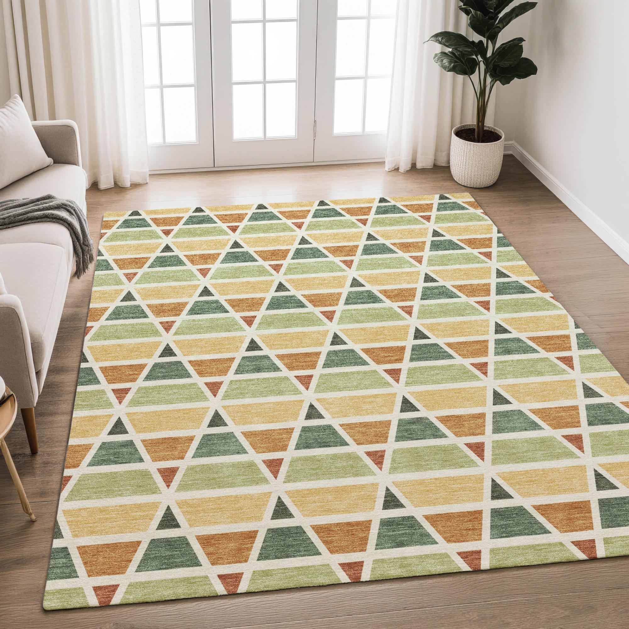 3' X 5' Fern Green And Green Geometric Washable Indoor Outdoor Area Rug Homeroots Outdoor