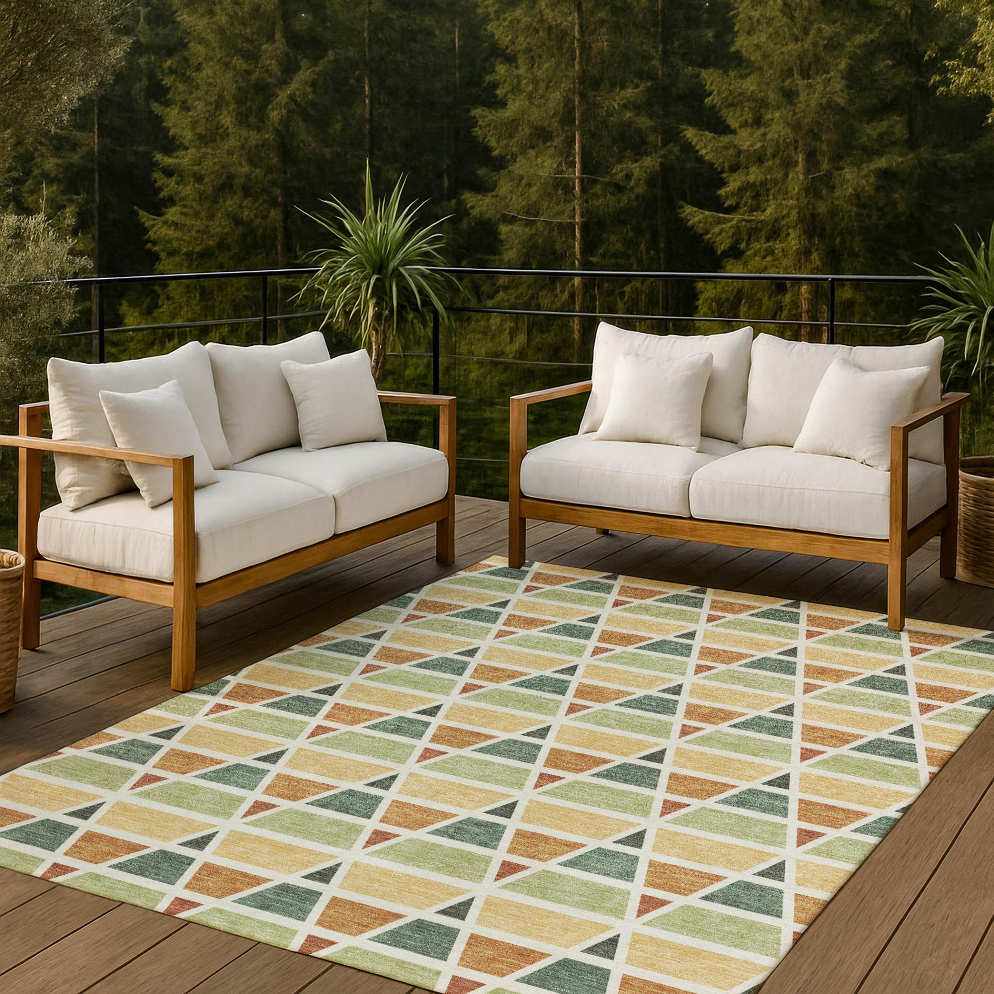 3' X 5' Fern Green And Green Geometric Washable Indoor Outdoor Area Rug Homeroots Outdoor