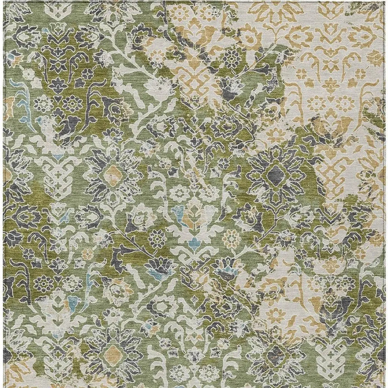 3' X 5' Fern Green And Ivory Geometric Washable Indoor Outdoor Area Rug Homeroots Outdoor
