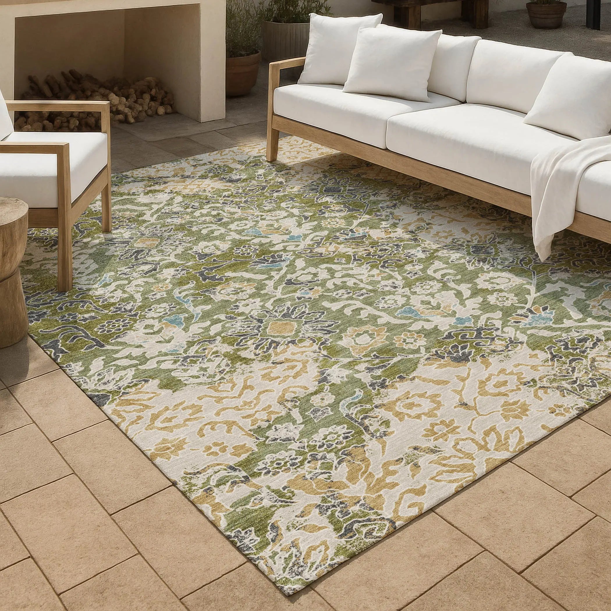 3' X 5' Fern Green And Ivory Geometric Washable Indoor Outdoor Area Rug Homeroots Outdoor
