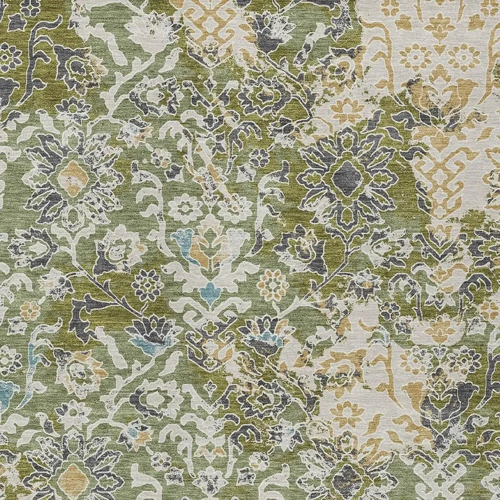 3' X 5' Fern Green And Ivory Geometric Washable Indoor Outdoor Area Rug Homeroots Outdoor