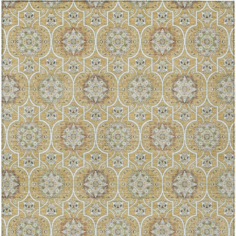 3' X 5' Gold And Beige Floral Medallion Washable Indoor Outdoor Area Rug Homeroots Outdoor
