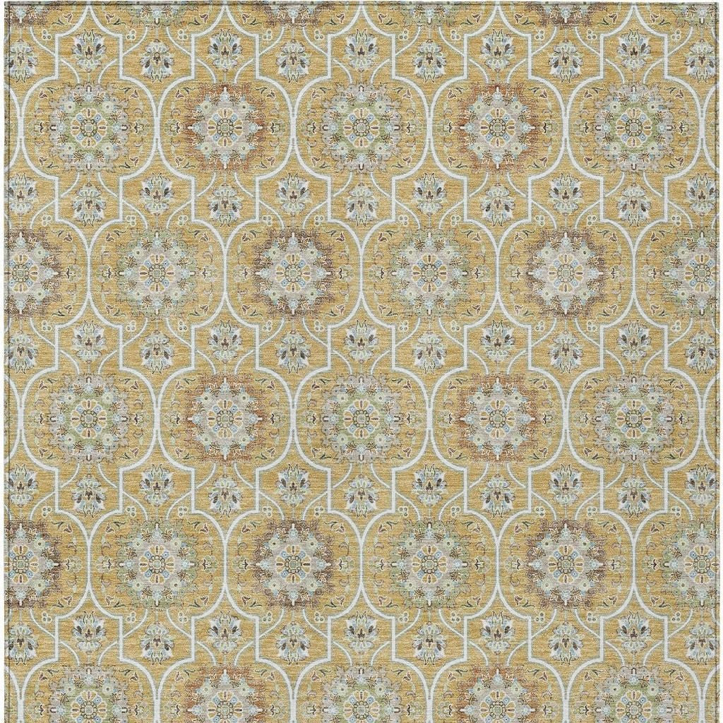 3' X 5' Gold And Beige Floral Medallion Washable Indoor Outdoor Area Rug Homeroots Outdoor