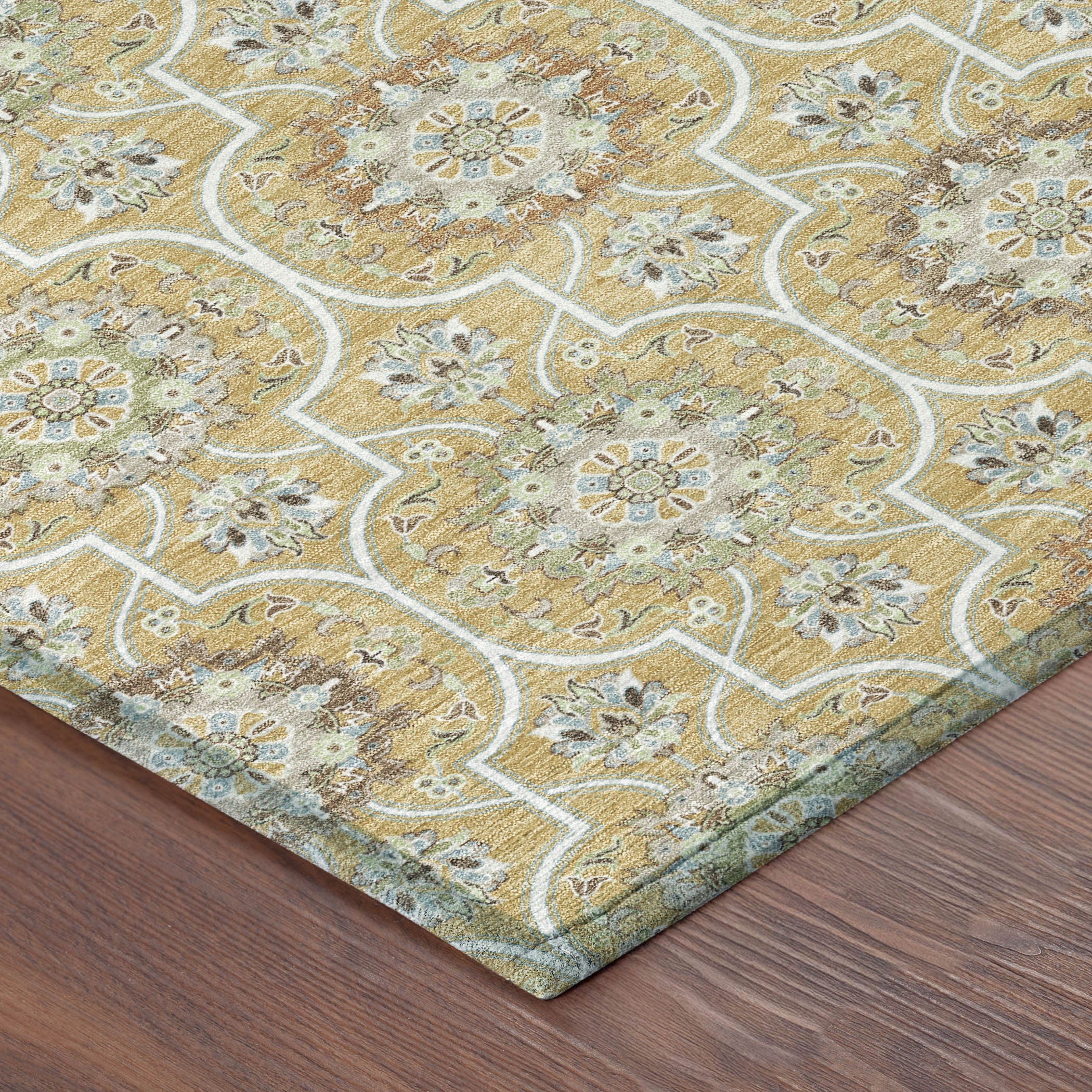 3' X 5' Gold And Beige Floral Medallion Washable Indoor Outdoor Area Rug Homeroots Outdoor