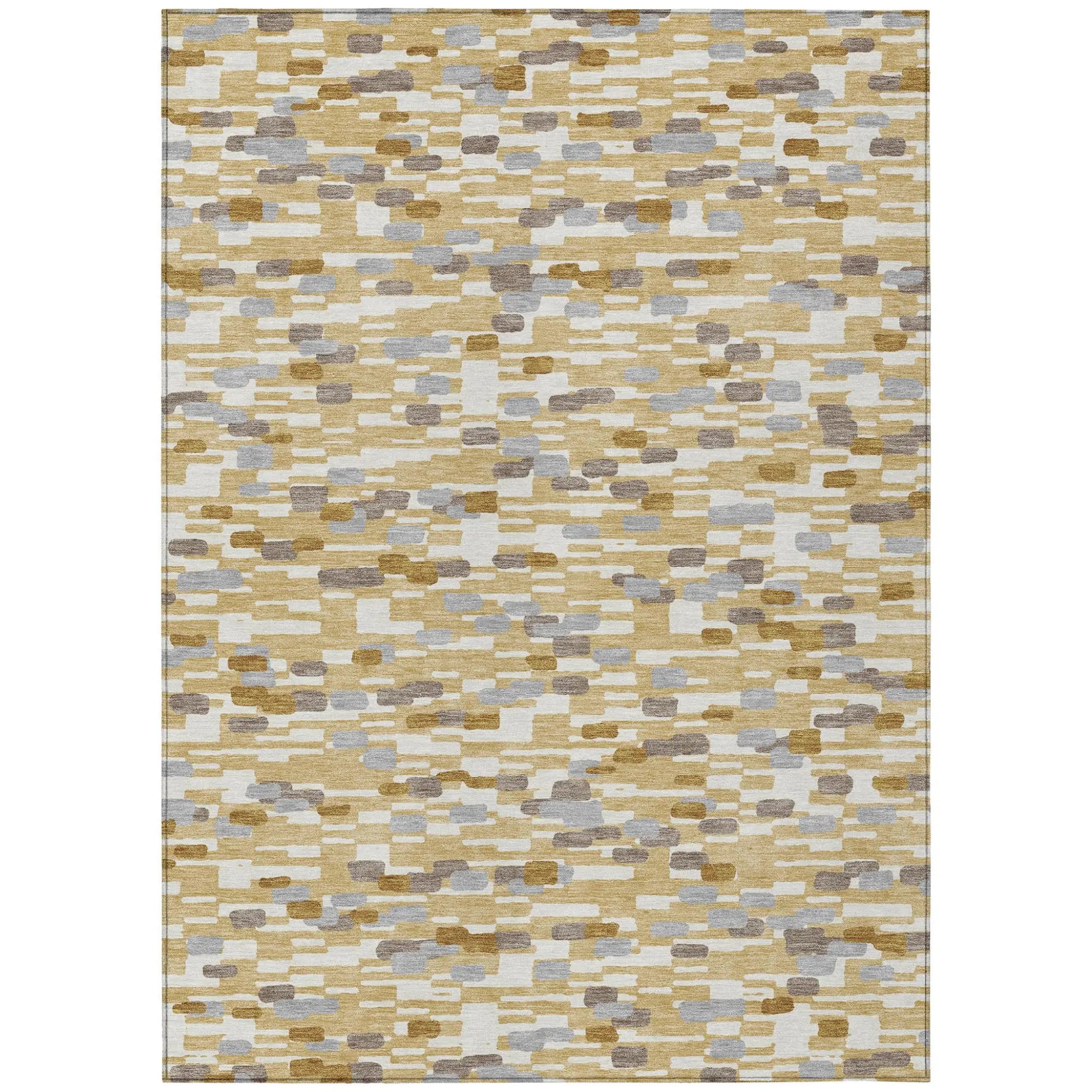 3' X 5' Gold And Beige Geometric Washable Indoor Outdoor Area Rug Homeroots Outdoor