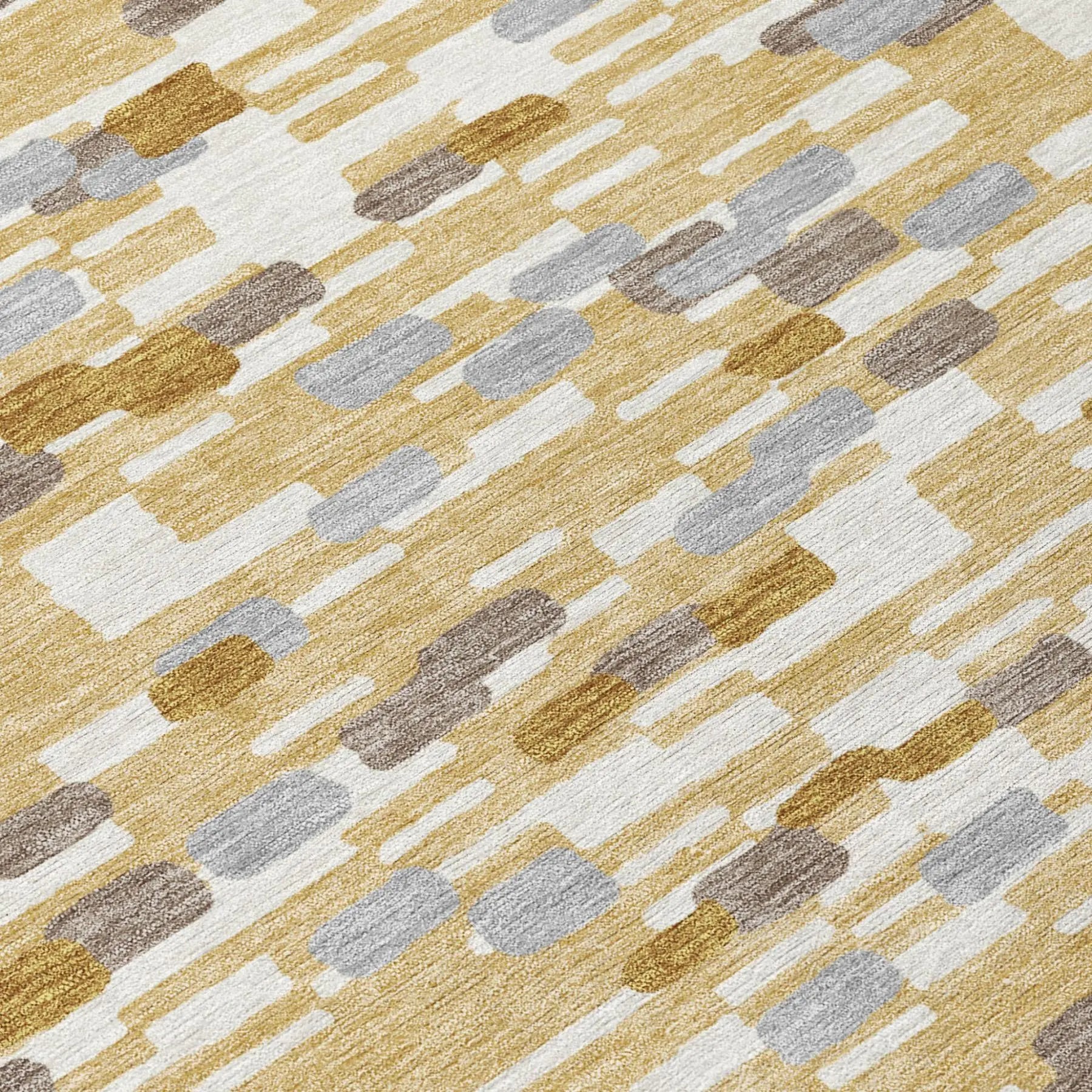 3' X 5' Gold And Beige Geometric Washable Indoor Outdoor Area Rug Homeroots Outdoor