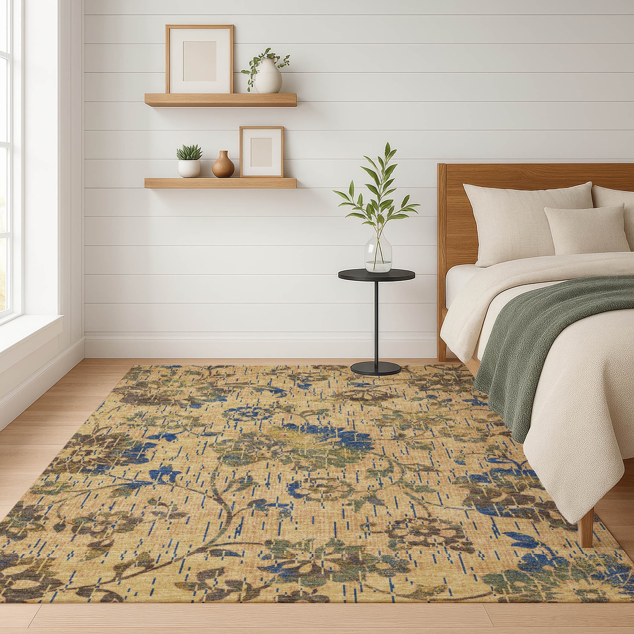 3' X 5' Gold And Brown Floral Washable Indoor Outdoor Area Rug Homeroots Outdoor