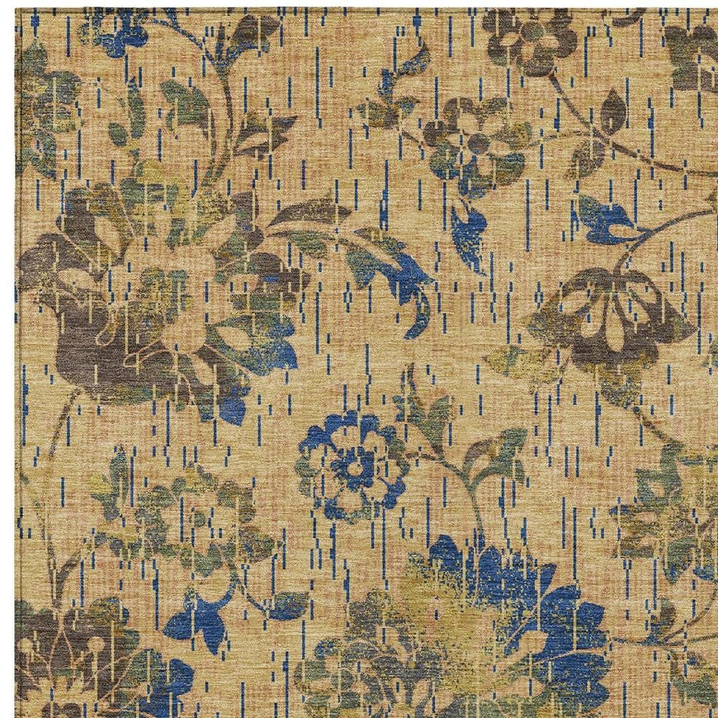 3' X 5' Gold And Brown Floral Washable Indoor Outdoor Area Rug Homeroots Outdoor