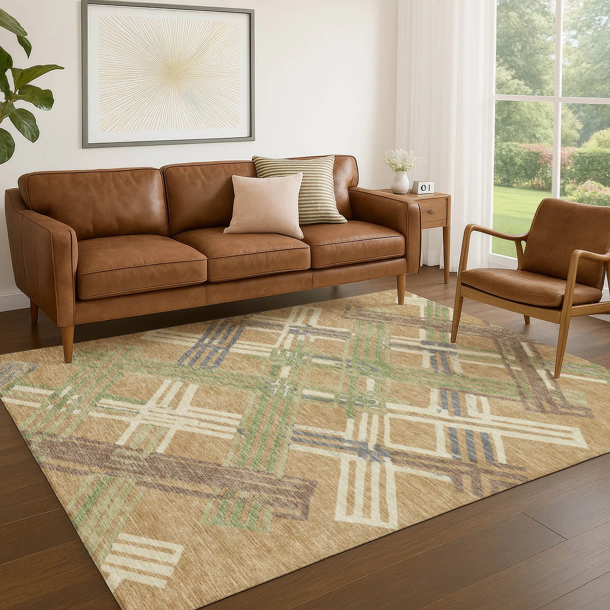 3' X 5' Gold And Brown Geometric Washable Indoor Outdoor Area Rug Homeroots Outdoor