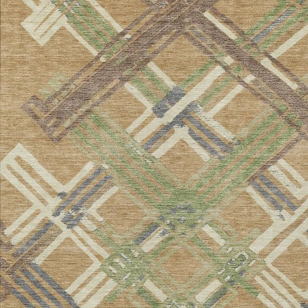 3' X 5' Gold And Brown Geometric Washable Indoor Outdoor Area Rug Homeroots Outdoor