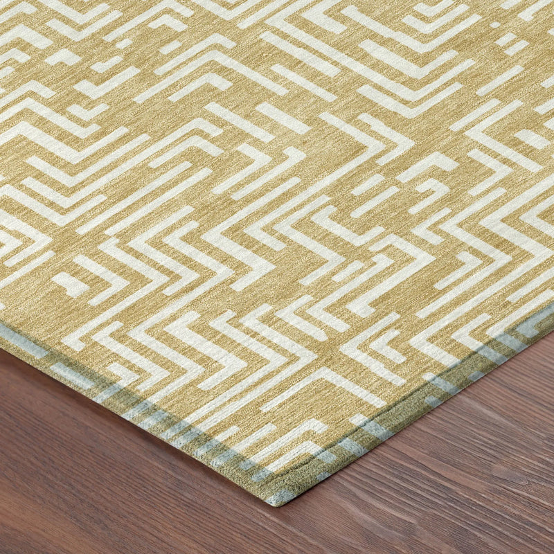 3' X 5' Gold And Brown Geometric Washable Indoor Outdoor Area Rug Homeroots Outdoor
